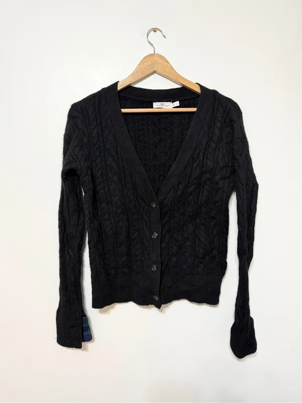 Vineyard Vines Cable Knit Cashmere Cardigan Sweater Size Small Black - Image 2