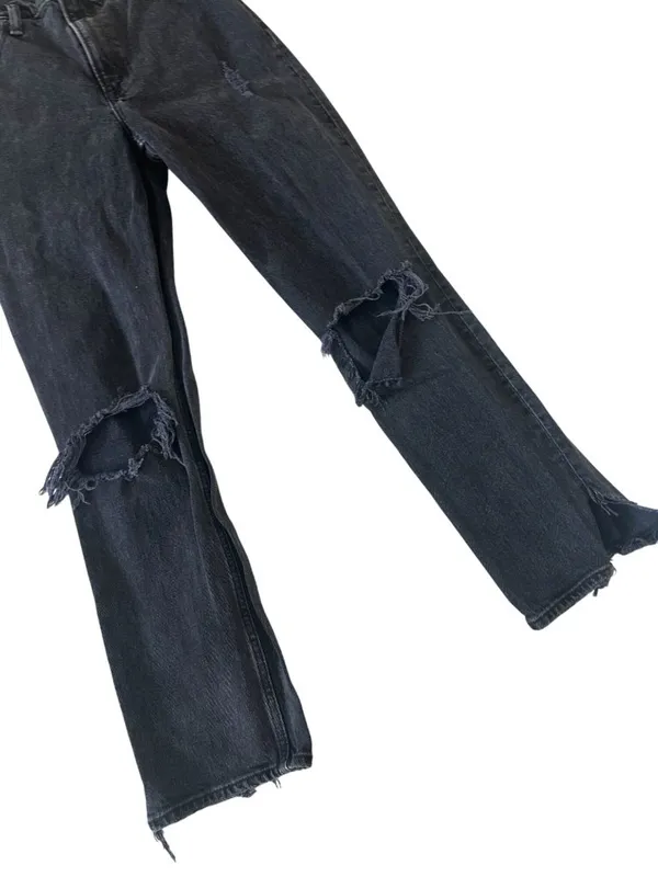 ABERCROMBIE & FITCH 90s Straight Ultra High Rise Black Distressed Jeans Sz 25/0 - Image 6