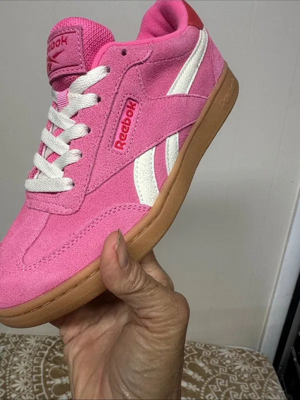 Reebok Women's Hot Pink Suede Sneakers with White Laces - Image 3