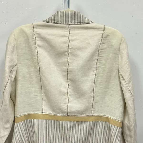 Coldwater Creek Cream Striped Mixed Media Button Front Blazer‎ Jacket Women's 14 - Image 7