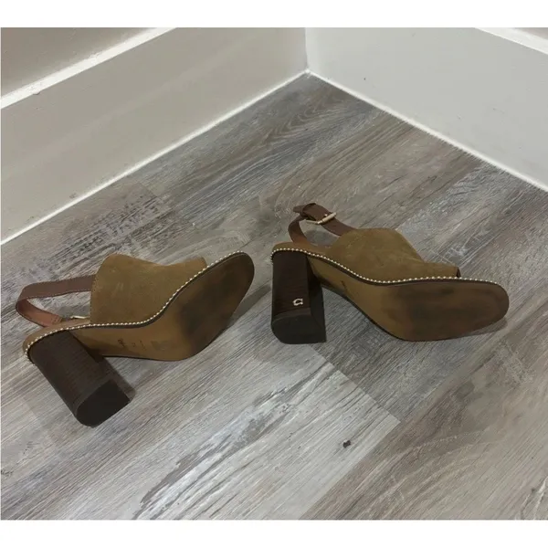 Coach Suede Block Heel Sandals Tan Brown Slingback Beaded Trim Womens Size 5.5 - Image 7