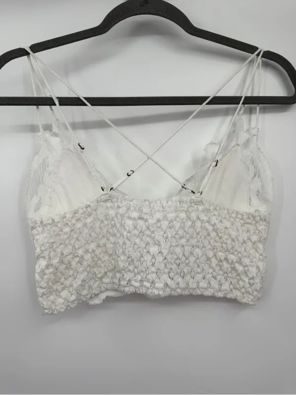 Free People FP One Adella Lace Bralette M White Crochet Boho Crop Top - Image 4