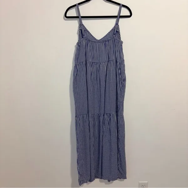 Old Navy Cami Dress Blue Gingham M Tiered Maxi Sundress Pockets Boho Country - Image 6
