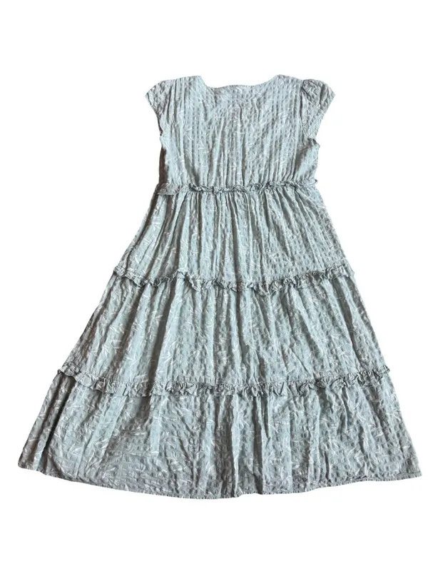 Bohme Mint Tiered Shift Dress Short Sleeve White Leaf Print Boho Size Large - Image 7
