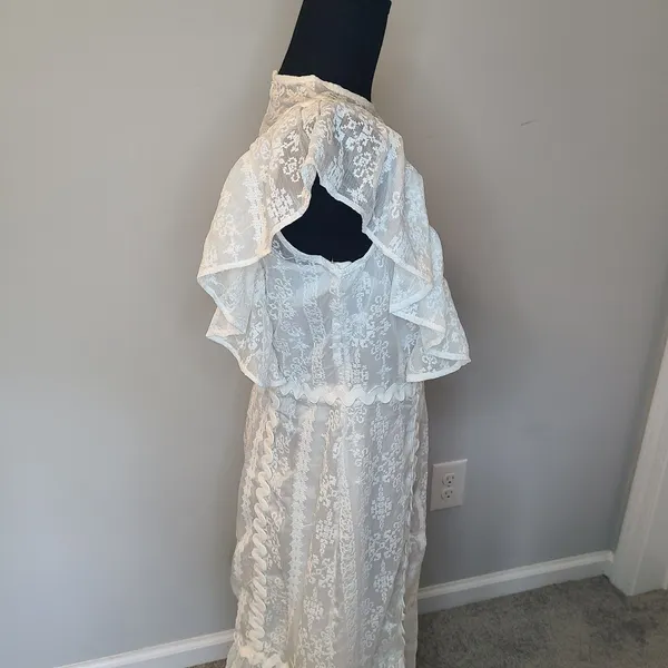 Beulah Style Exquisite Lace Long Midi Dress Medium White Bridal Cottage Prairie - Image 3