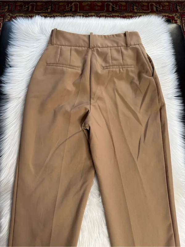 Zara Tan High Waisted Pleated Trousers - Image 6