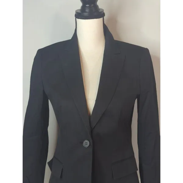 Theory Black Cotton Blend Single Breasted‎ One Button Blazer Corporate Women's 6 - Image 2