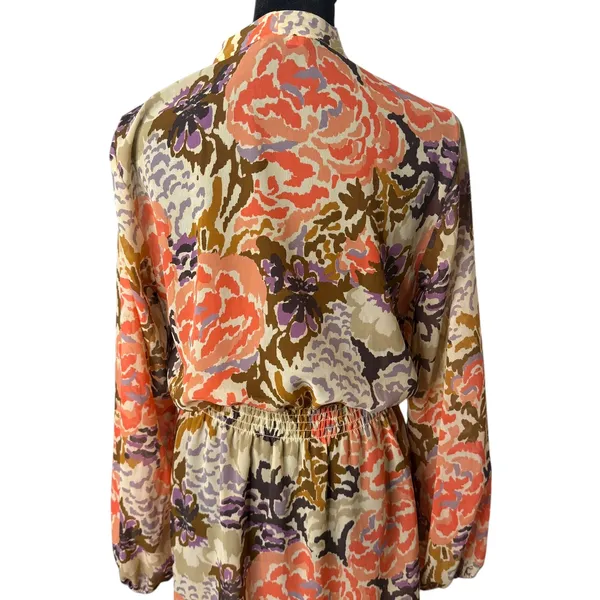 Ralph Lauren BOHO Retro Sheer Chiffon Dress Womens 4 Tie‎ Neck Smocked Indie - Image 7