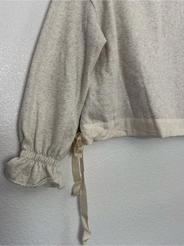 NEW Side Tie Crewneck Sweatshirt Balloon Sleeves Gray Medium - Image 3