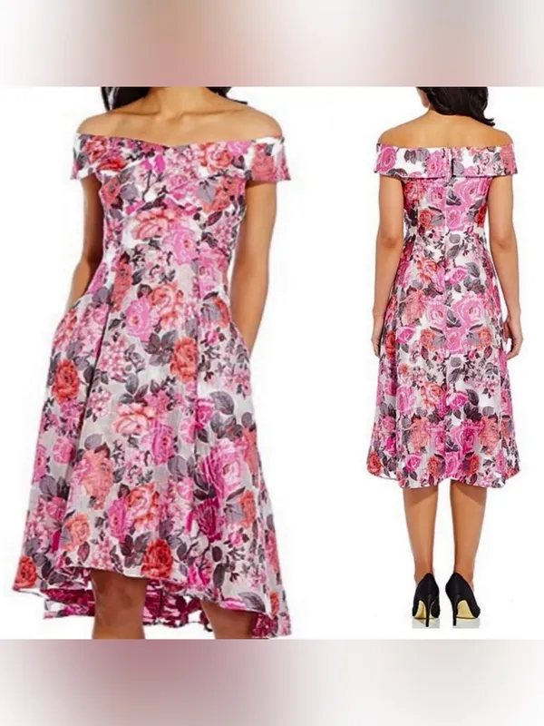 Adrianna Papell Floral Jacquard Shoulder Midi Dress Sz 6 Autumn Wedding Guest - Image 2