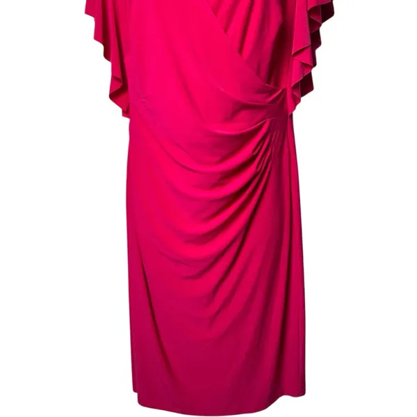 Lauren Ralph Lauren Pink V-Neck Ruched Midi‎ Dress Special Occasion Evening 10 - Image 5