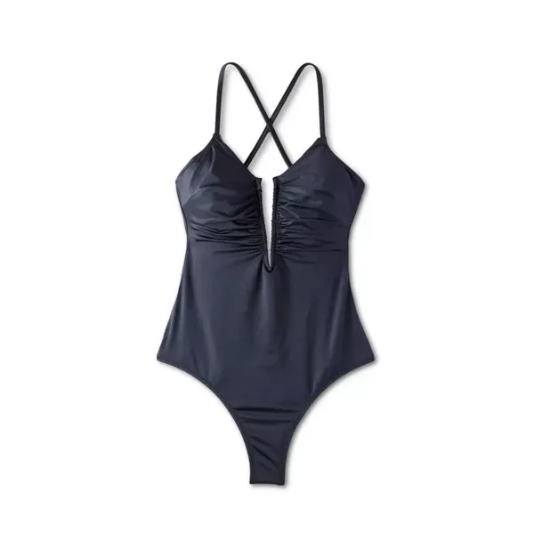 Shade & Shore Women's Medium Navy V-Wire Plunge One Piece Swimsuit NEW - Image 12