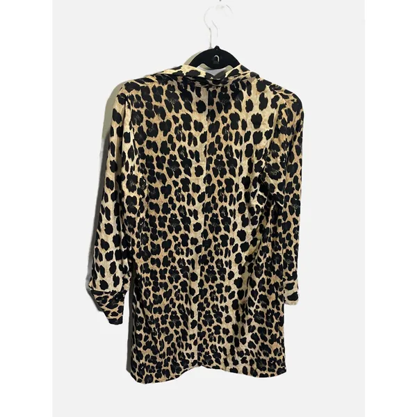 Zara Leopard Print Tunic Women Small‎ Tan Black V-Neck 3/4 Sleeve Animal Blouse - Image 4