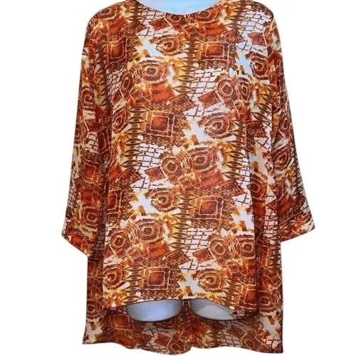 THE LIMITED Oversized High‎ Low Tunic Oranges & Cream 3/4" Sleeves NWOT Large - Image 2