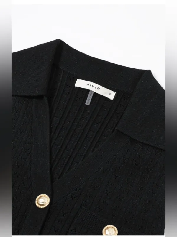 Black Tweed Mini Dress | Gold Button Sleeveless Peplum | Chic Luxury L - Image 5