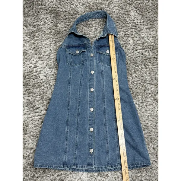 House of Harlow 1960 Women’s Denim Halter Mini Dress Backless Y2K Blue Size S - Image 12