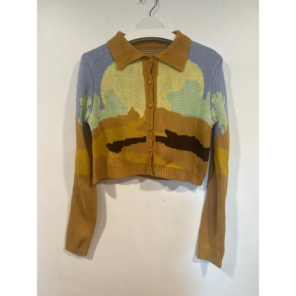 Day Break Y2K Desert Landscape Cropped Cardigan Western Knit S - Image 2