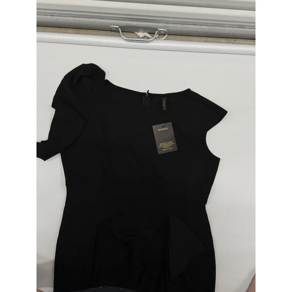Woosea Black Ruffle Mermaid Evening Gown Asymmetrical Slit Formal Dress size‎ XL - Image 2