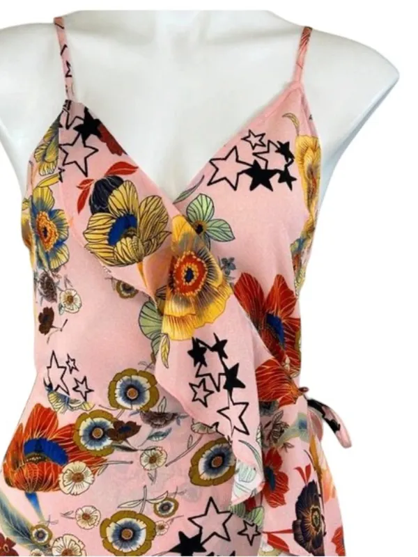 Topshop Star Power Ruffle Wrap Slip Dress pink midi dress floral wedding guest - Image 4