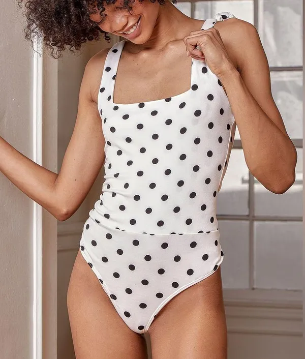Lulus Infinitely Adorable White Polka Dot Tie-strap Bodysuit - Image 5