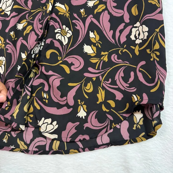 Loft XS Floral Tie Neck Top Sleeveless Black Purple Gold Office‎ Retro Feminine - Image 3