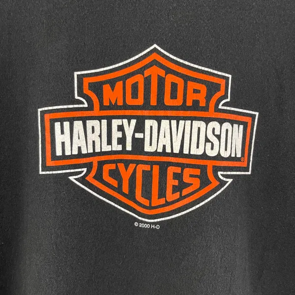 Harley Davidson Vintage Y2K Black Orange Large Emblem Logo Moto Graphic Tee - Image 6