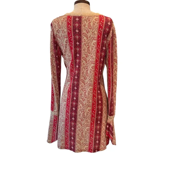 Y2k vintage paisley print lace detail babydoll flare sleeve tunic - Image 5