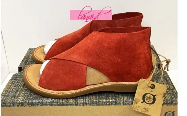 Born Iwa Red Aragosta Suede Leather Distressed Crossover Burnt Orange Sandals 6 - Image 9