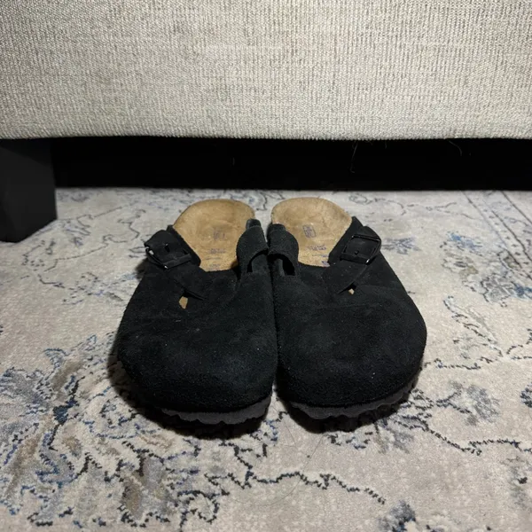 Birkenstock Boston Soft Suede Clogs in Black - Image 5