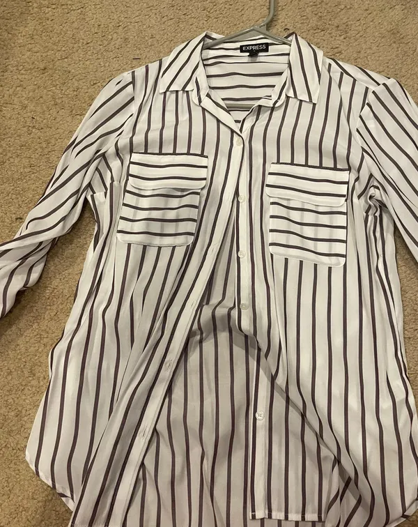 Express Striped Button Up Blouse - Image 2