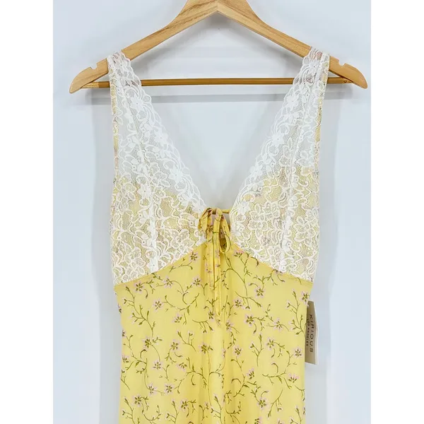 Kirious Los Angeles Yellow Floral Lace Trim Slip Dress Size‎ Large Side Slit NWT - Image 5