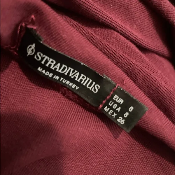 stradivarius Asymmetric Long Sleeve Top - Burgundy - Image 2