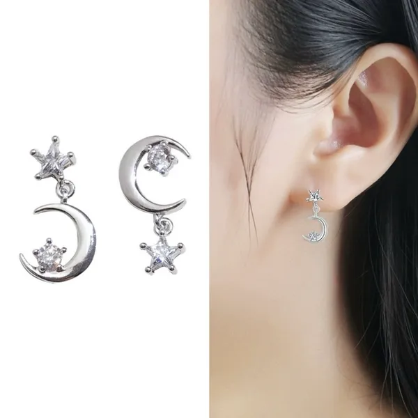 925 Silver Plated Star Moon Dangle Drop Earrings for Women - Image 4