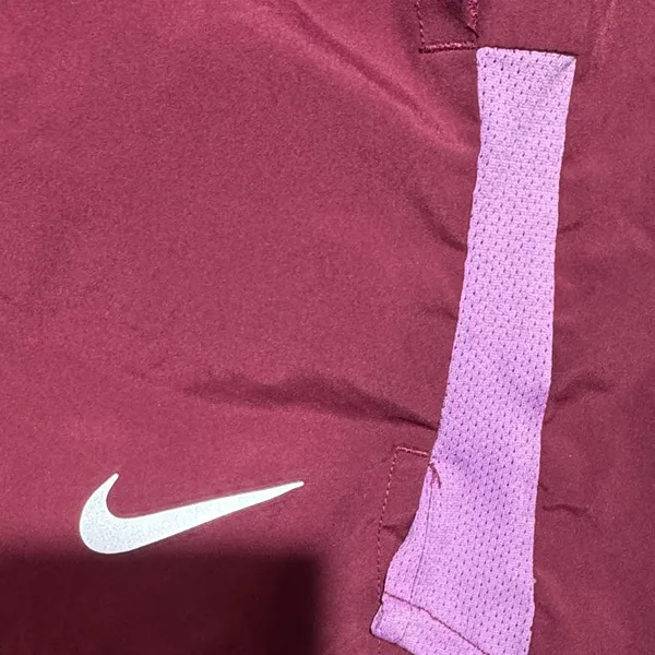 Nike Women's Maroon Athletic Shorts with Light Pink Panels - Image 3
