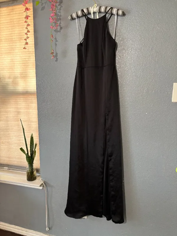 Lulu’s Black Satin Halter Maxi Dress • Size Medium - Image 2