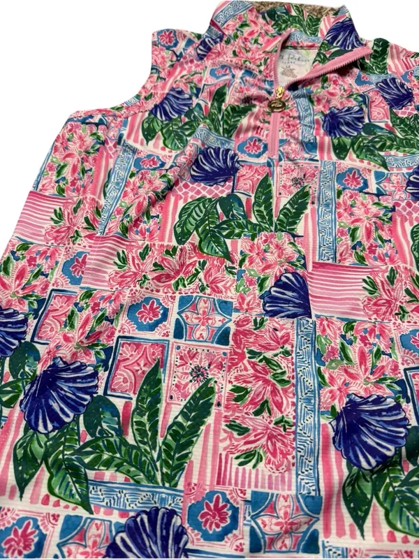 🌴 Stella Parker Sport Tropical Floral Quarter Zip Sleeveless Top Size M 🌴 - Image 3