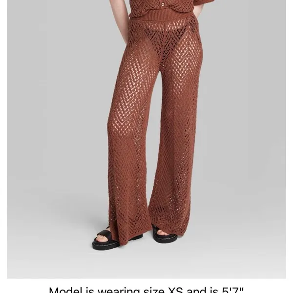 Wild Fable Dark Brown Leg Open Work Pants - Women's XS New - Image 2