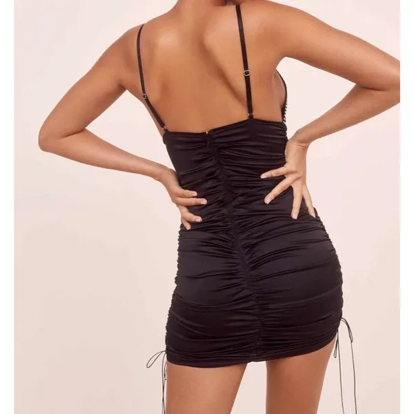For Love & Lemons Black Ruched Mini Dress with Rhinestone Bodice – Size Small - Image 2