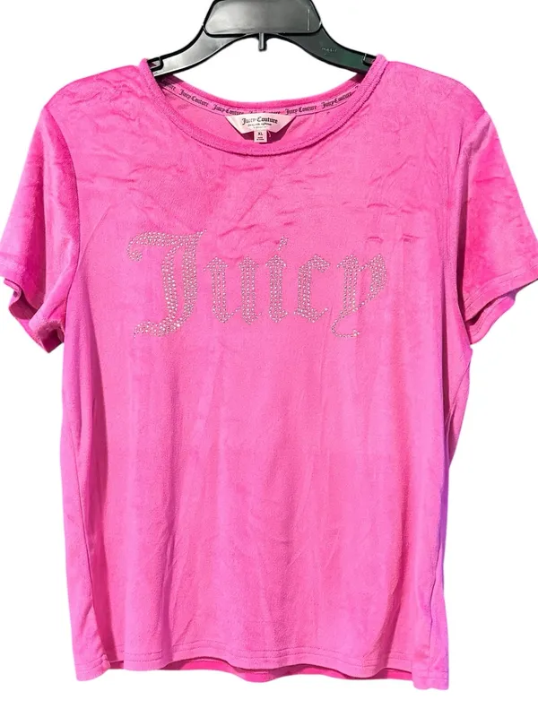 JUICY COUTURE Juicy Velour Short Sleeve Tee XL 20” p2p Pink EUC - Image 2