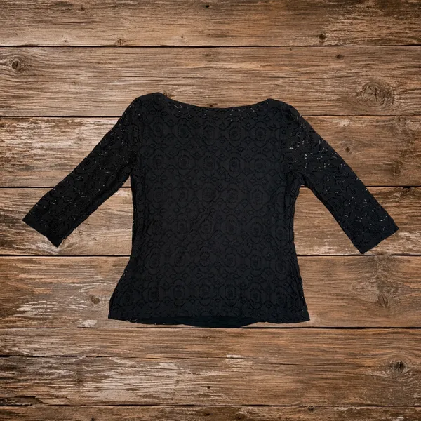 Banana Republic Black Lace Top 6P Business Casual Officewear Sheer Sleeves - Image 3