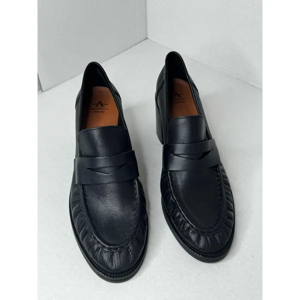 Aquatalia Josette Black Nappa Leather Heeled Loafers Moccasins Size 11 - Image 9