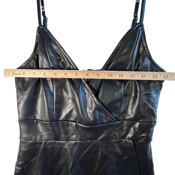 Akira Faux Leather Romper Skort Wrap Front V-Neck Black Vegan‎ L Moto Clubwear - Image 6