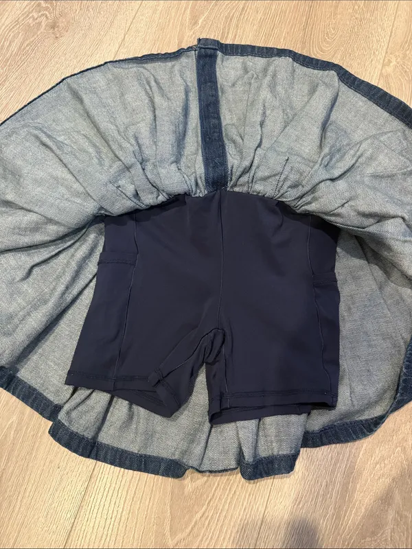 Offline by Aerie Oxford Mini Skort Denim Skirt w built in shorts Small Pleated - Image 8
