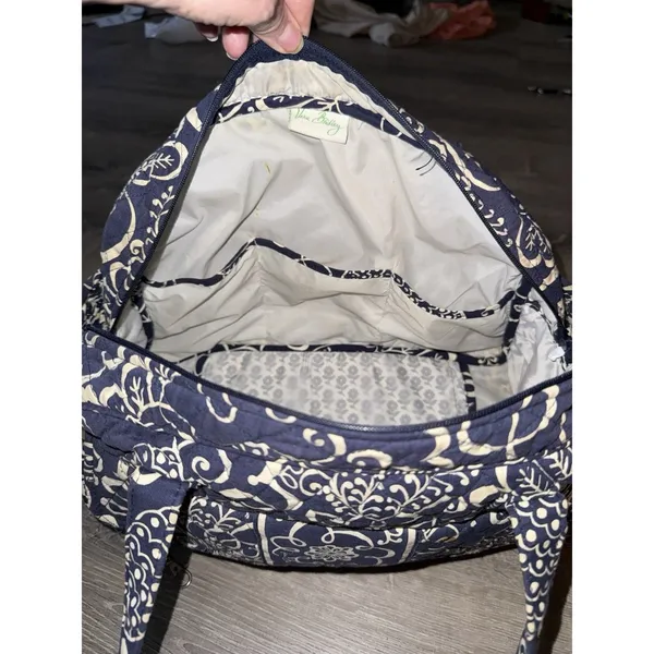 Vera Bradley Navy And White Floral Print Twirly Bird Pattern Zip Up Tote Bag - Image 10