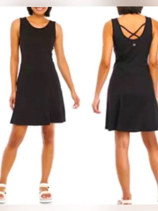 Zelos Black Athletic Active Tennis Tank Dress w/ Built in Bra & Shorts Sz Large - Image 2