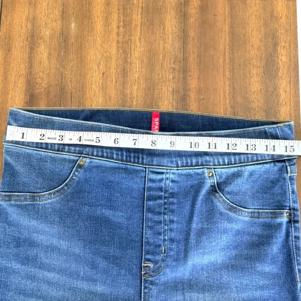 Spanx Jean-ish Ankle Leggings Medium Indigo Distressed Raw‎ Hem Tall Large L/G - Image 9