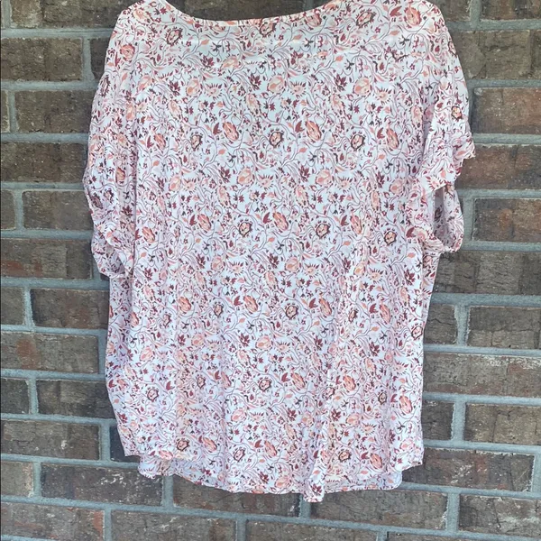 LOFT Floral V-Neck Blouse - Pink and White - Image 3