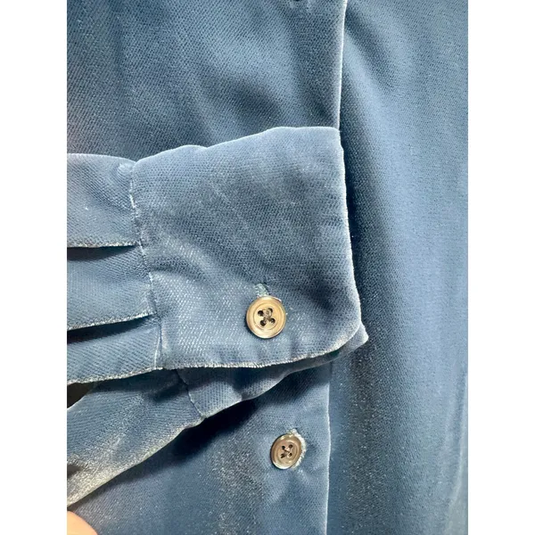 Vintage J.Crew Blue Velvet Button Down Shirt XS Made in Hong Kong - Image 3