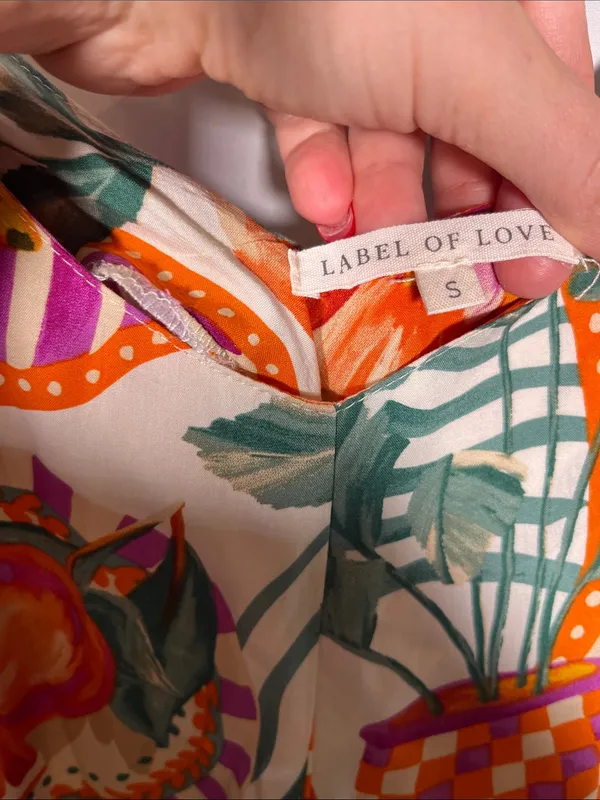 Label Of Love Womens Tropical Summer Midi Dress Purple Orange Small - Image 2
