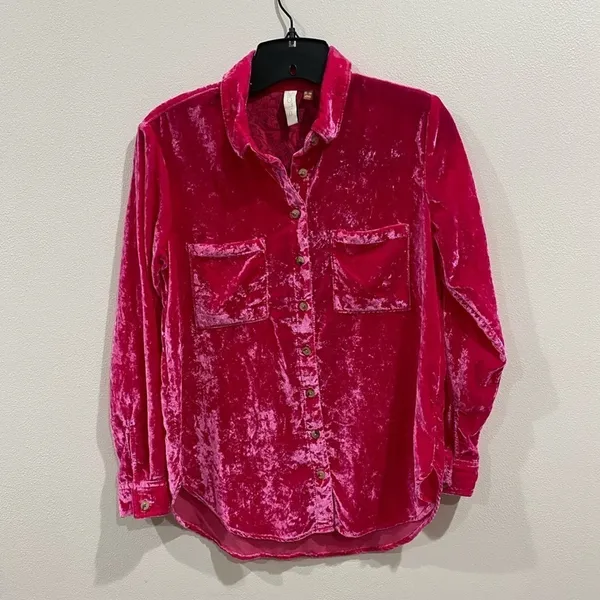 Pilcro Mara‎ Pink Velvet Button Front Pants Petite 2 Boho Wide Leg Anthropologie - Image 2